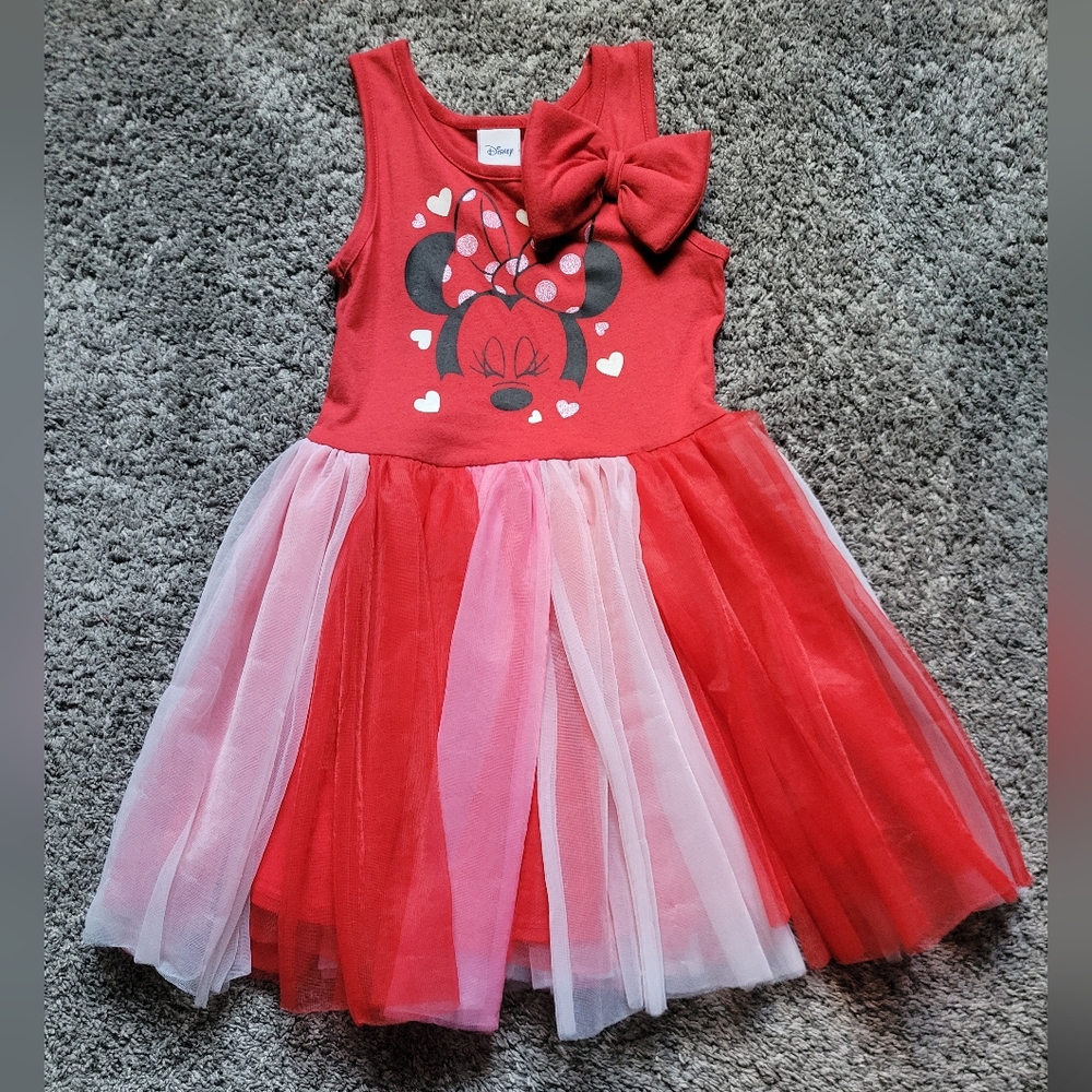 Disney Red and Pink Minnie Mouse Tulle Dress with Bow Size 6/6X